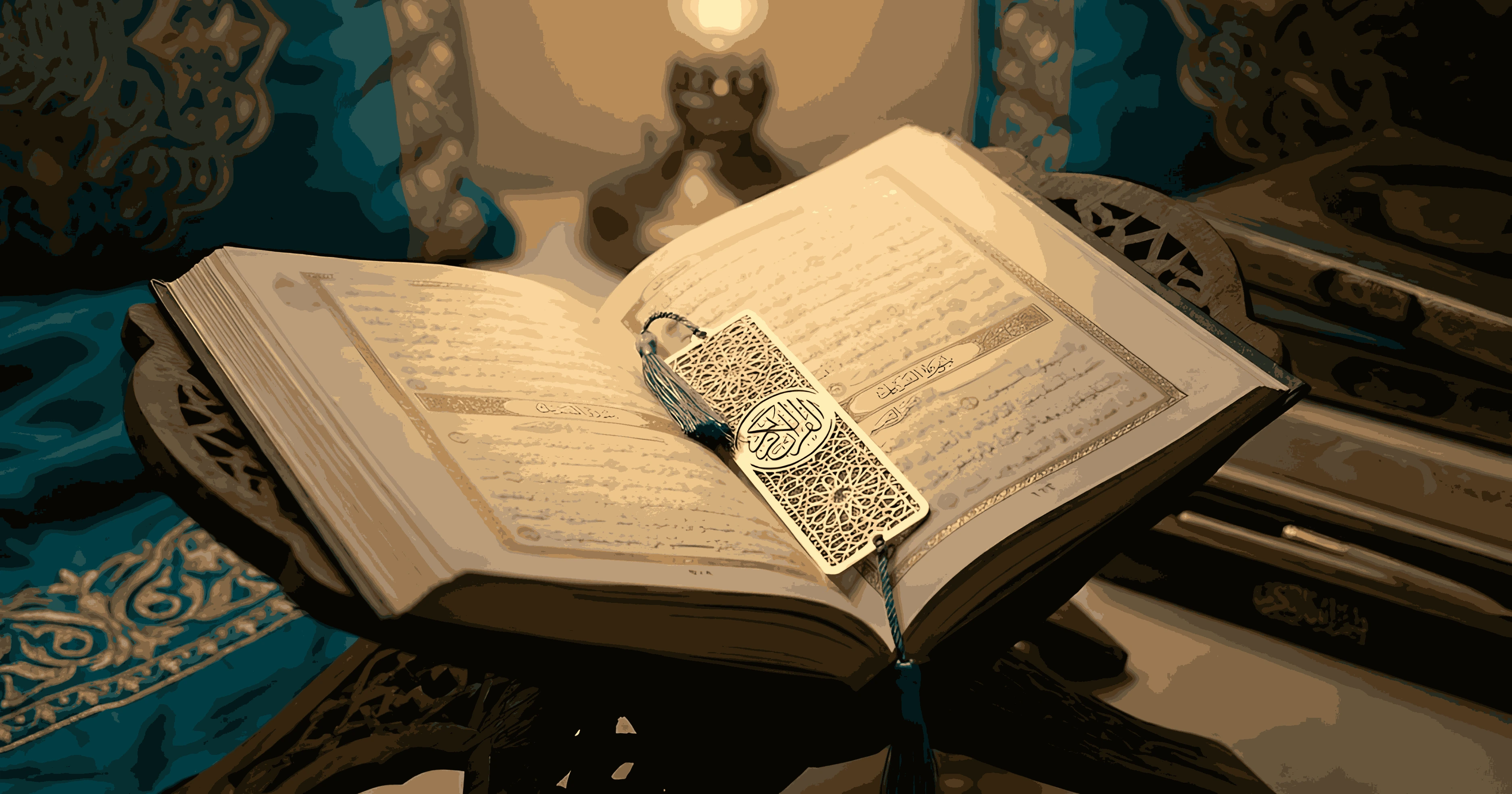 Open Quran with golden bookmark