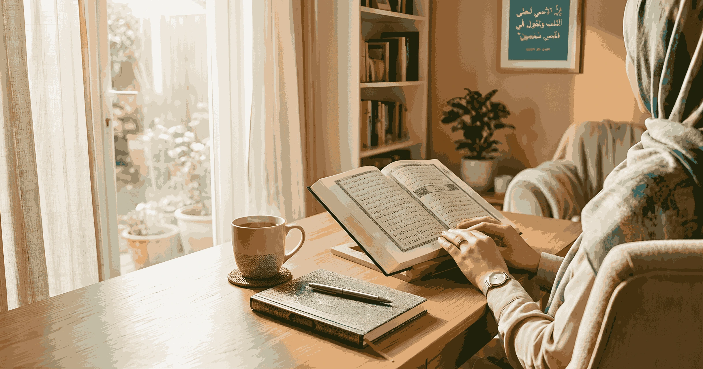 Muslim woman reading books